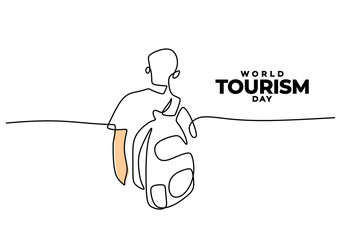 One continuous single line of world tourism day with man vacation.