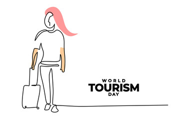 Fototapeta premium One continuous single line of world tourism day with girl vacation.