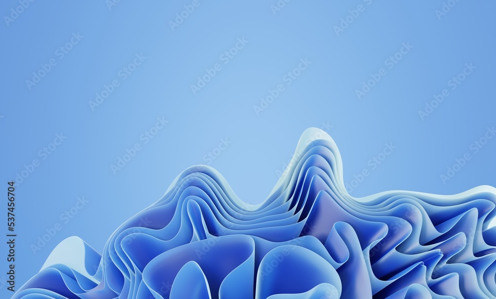 Wall mural 3d render swirl curve wavy backgrounds in trendy and minimal clean design. Abstract silk fabric waves. Modern scene for wallpaper.