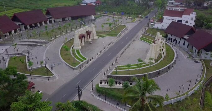 Drone video of traffic condition on KEMBANG LIMUS GATE As access to Borobudur temple. It located on Magelang, Indonesia