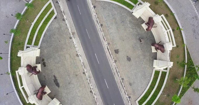Rotation overhead Drones shot of KEMBANG LIMUS GATE As access to Borobudur temple - Magelang,Indonesia