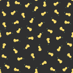 Seamless pattern with yellow pear icons. Colored pear background. Doodle vector illustration with fruits