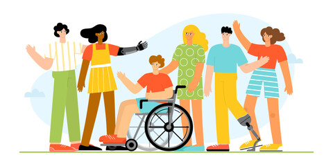 Happy people with physical disabilities. International Day of People with Disabilities. Vector illustration