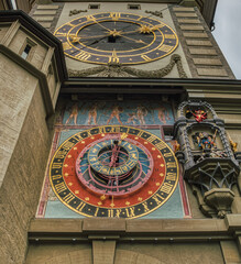 Detail of the Zytglogge in Bern, Switzerland. Closeup of famous, medieval clock tower in Bern with...