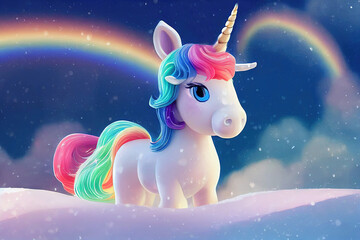 Rainbow Baby Unicorn. Adorable Cute Animal Characters. Fantasy Backdrop Concept Art Realistic Illustration Video Game Background Digital Painting CG Artwork Scenery Artwork Serious Book Illustration
