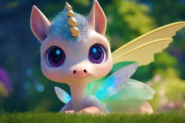 Fototapete Pony Rainbow Baby Unicorn. Adorable Cute Animal Characters. Fantasy Backdrop Concept Art Realistic Illustration Video Game Background Digital Painting CG Artwork Scenery Artwork Serious Book Illustration   © info@nextmars.com