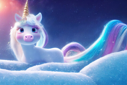 Rainbow Baby Unicorn. Adorable Cute Animal Characters. Fantasy Backdrop Concept Art Realistic Illustration Video Game Background Digital Painting CG Artwork Scenery Artwork Serious Book Illustration
