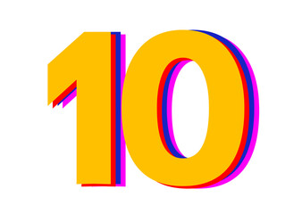Numbers 10, Kids learning material on White Background. Isolated Easy to Cut.