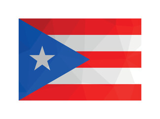 Vector illustration. Official ensign of Puerto Rico. National flag with star on blue triangle shape and red, white stripes on background. Creative design in polygonal style