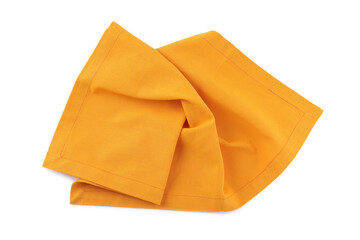 New clean orange cloth napkin isolated on white, top view