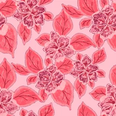Fotobehang Creative seamless pattern with abstract flowers drawn with wax crayons. Bright colorful floral print.  © Natallia Novik