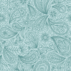 LIGHT MINT VECTOR SEAMLESS BACKGROUND WITH MINT PAISLEY CONTOUR PATTERN