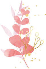 Obraz na płótnie Canvas Gold leaf branch red watercolor illustration