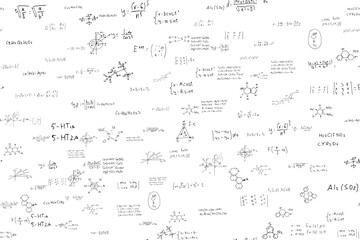 Mathematics, chemistry, physics. hand-drawn. scientific, educational expressions and equations.