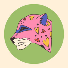 Cartoon jaguar head vector illustration on abstract background. Trendy design. Colorful hand drawn wild cat print for t shirt, poster, tattooing. Funny сheetah, isolated.