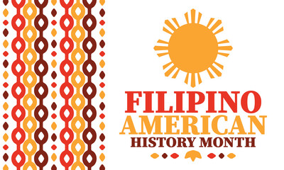 Filipino American History Month. Happy holiday celebrate annual in October. Filipinos and United States flag. Culture month. Patriotic design. Poster, card, banner, template. Vector illustration