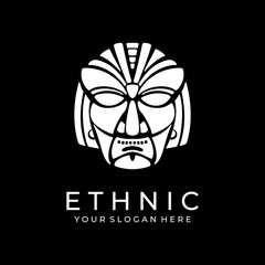 Ethnic mask logo. Aztec and Mayan mask logo for business. Cultural vector design in a minimalistic style. Vector illustration
