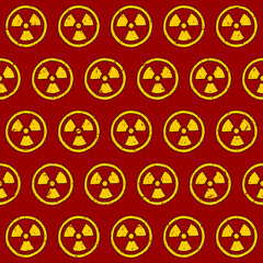 RED VECTOR SEAMLESS PATTERN WITH YELLOW RADIATION SYMBOL