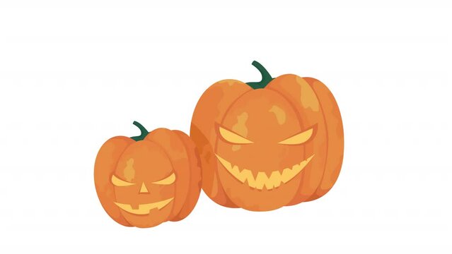 Animated evil pumpkins objects. Full sized flat items. HD video footage with alpha channel. Maniacal laughing color cartoon style illustration on transparent background for animation