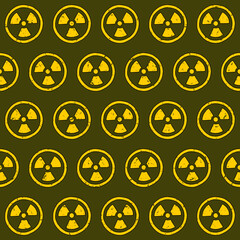 OLIVE VECTOR SEAMLESS PATTERN WITH YELLOW RADIATION SYMBOL