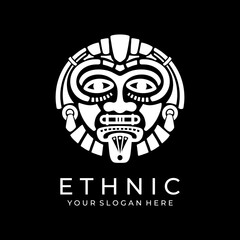 Ethnic mask logo. Aztec and Mayan mask logo for business. Cultural vector design in a minimalistic style. Vector illustration