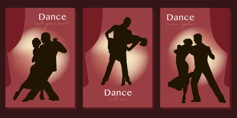 Tango Poster. Elegant couple dancing tango. silhouette of dancing man and woman Vector illustration