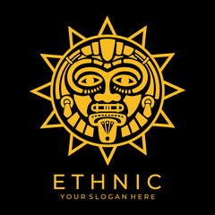 Ethnic mask logo. Aztec and Mayan mask logo for business. Cultural vector design in a minimalistic style. Vector illustration