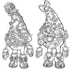 Kids colouring page, painted Christmas tree with hands and legs, colouring book, children colouring book, 