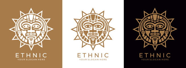 Ethnic mask logo. Aztec and Mayan mask logo for business. Cultural vector design in a minimalistic style. Vector illustration