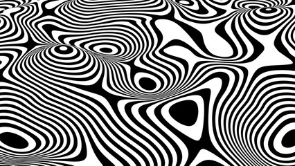 Optical wave. Dynamic distorted wave. Marble abstract background. Distorted black lines. Watercolor patterns. Vector illustration.