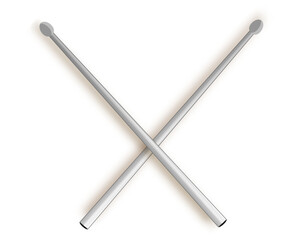 Drumsticks. Crossed wooden drumsticks. Percussion musical instrument. Rock or jazz equipment.