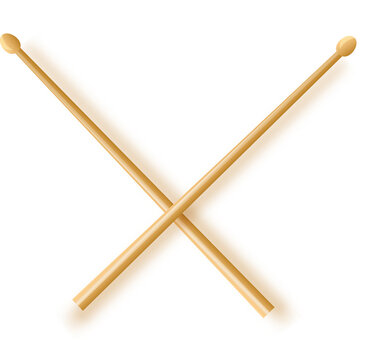 Drumsticks. Crossed wooden drumsticks. Percussion musical instrument. Rock or jazz equipment.