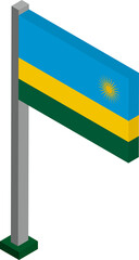Rwanda Flag on Flagpole in Isometric dimension.