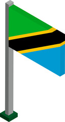 Tanzania Flag on Flagpole in Isometric dimension.