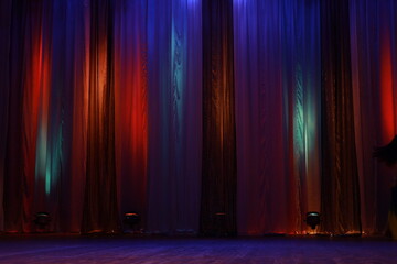 theater Stage light and curtain, lighting and spotlights.