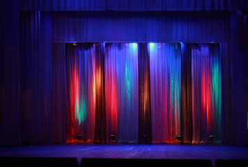 theater Stage light and curtain, lighting and spotlights.