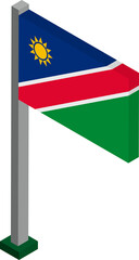 Namibia Flag on Flagpole in Isometric dimension.