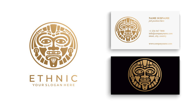 Ethnic mask logo. Aztec and Mayan mask logo for business. Cultural vector design in a minimalistic style. Vector illustration