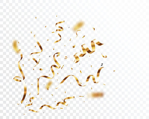 Gold confetti and ribbon background, isolated on transparent background - obrazy, fototapety, plakaty