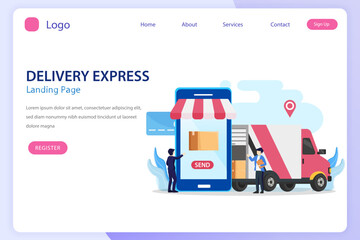 Online shopping delivery landing page website illustration flat vector template Premium Vector