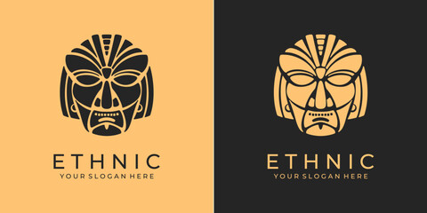 Ethnic mask logo. Aztec and Mayan mask logo for business. Cultural vector design in a minimalistic style. Vector illustration
