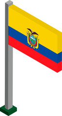 Ecuador Flag on Flagpole in Isometric dimension.
