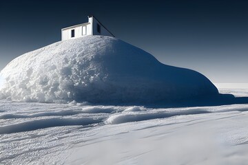 Fototapeta na wymiar House buried in snow. Snowdrifts. Snowy wasteland.