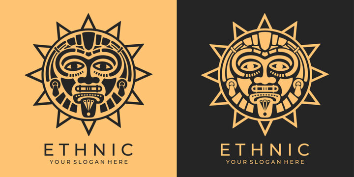 Ethnic mask logo. Aztec and Mayan mask logo for business. Cultural vector design in a minimalistic style. Vector illustration