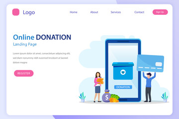 Online Donation Illustration. Charity and donation web poster, people donate money.