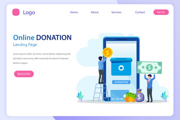 Online Donation Illustration. Charity and donation web poster, people donate money.