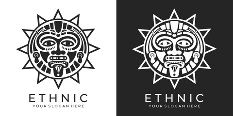 Ethnic mask logo. Aztec and Mayan mask logo for business. Cultural vector design in a minimalistic style. Vector illustration