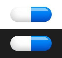 Blue Capsule Pill sign, pharmacy symbol in flat style - Vector icon set. Element design template for decoration in web, pharmacy advertisement.