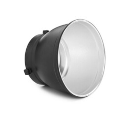 Studio flash light reflector isolated on white. Professional photographer's equipment