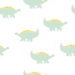 Behang Dinosaurussen Vector hand drawn dinosaurs. Seamless pattern. Children's wallpaper. Cute dino. 